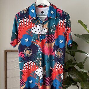 Men's GASHOUSE Golf Polo Shirt Floral Fridays All Over Print Size Small S